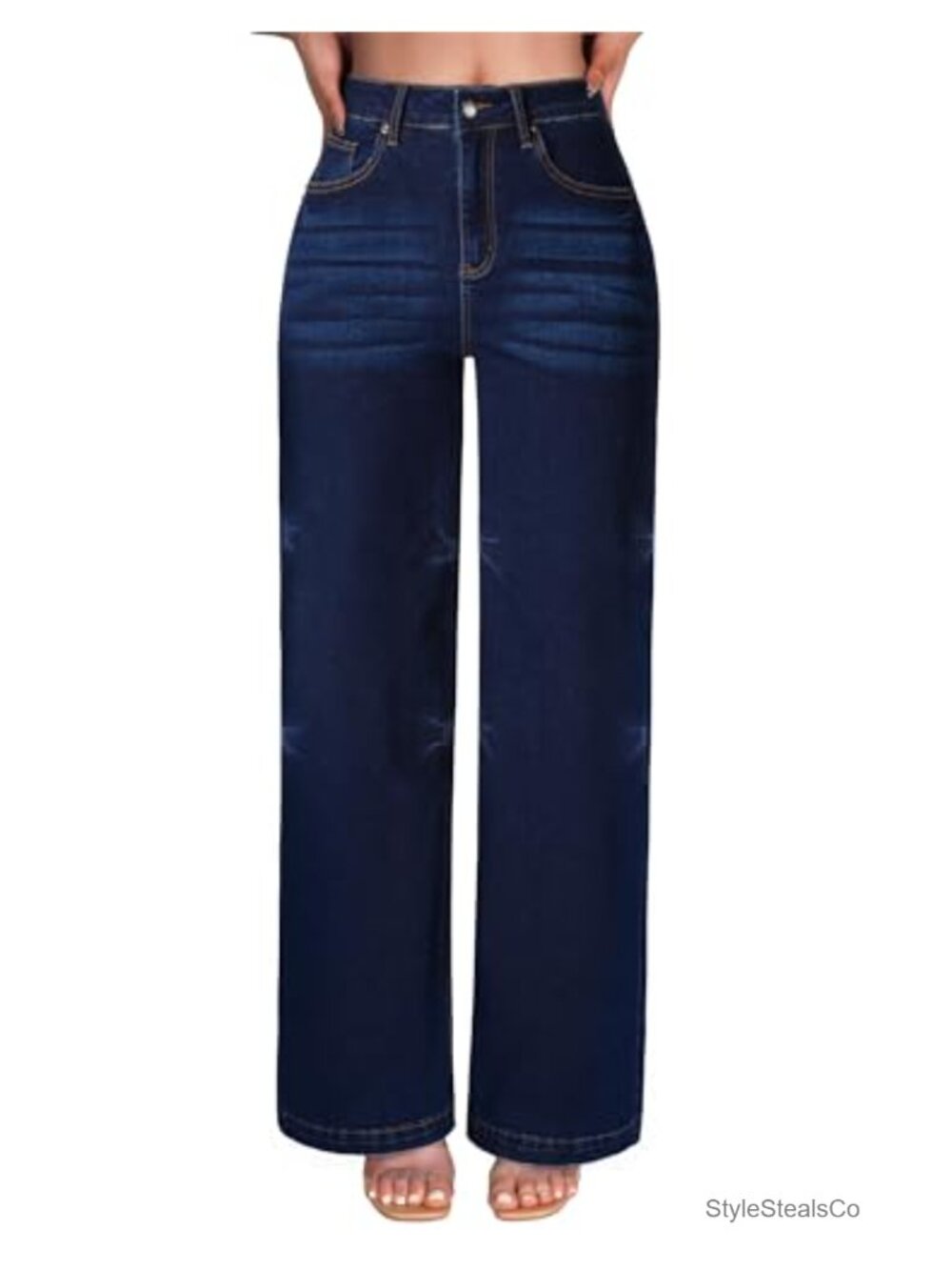 Women's High Waisted Wide Leg Jeans Stretchy Denim Trouser Pants